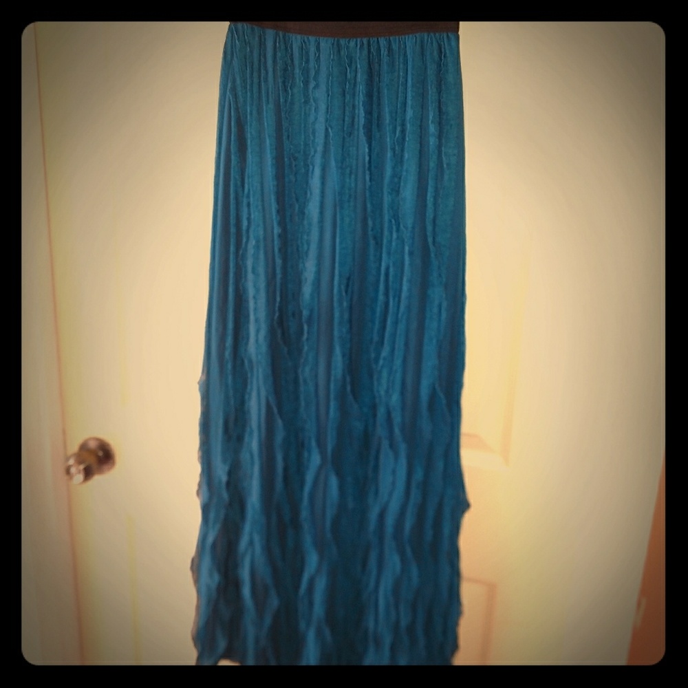 Deep teal ruffled maxi skirt by Julia sz S